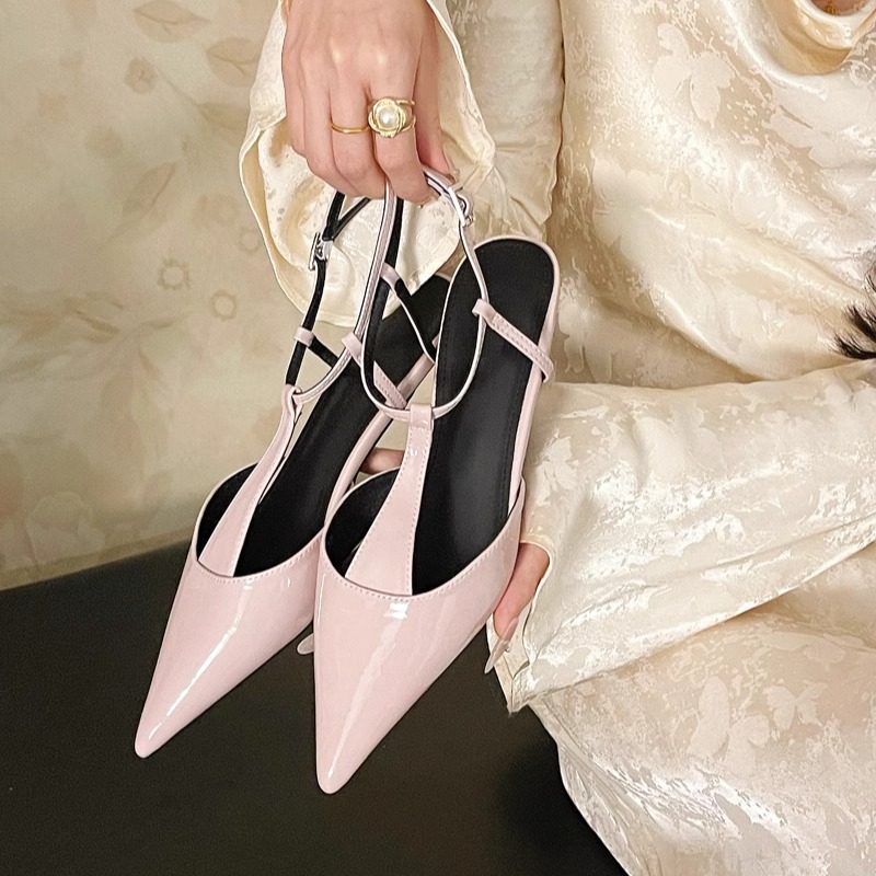 美猫汇2025新款时尚气质欧美风漆皮尖头细跟后空低中跟新中式凉鞋,淘宝优惠券,粉丝福利购,淘宝优惠卷