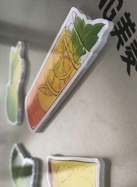 薄荷叶可爱清新绿色柠檬红茶装饰亚克力冰箱磁力贴冰箱磁性贴磁贴