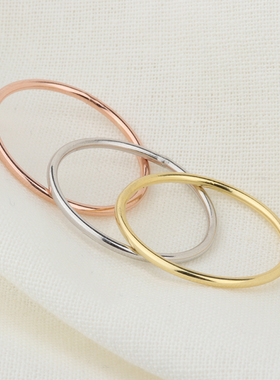 韩国纯银光面线条玫瑰金戒指