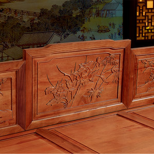 岭林香樟木古典中式实木仿古明清家具休闲沙发床蹋罗汉床三件套