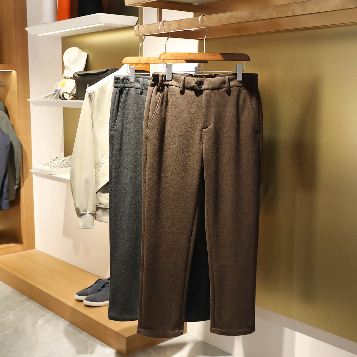 意式奢华2024秋冬季新款男士商务休闲醋酸羊毛混纺加厚长裤子9636 - 图1