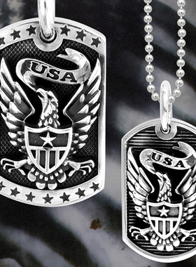 KING BABY美国鹰立体浮雕铭牌项链925银欧美朋克嘻哈摇滚