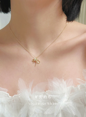 Vögel「晴空」s925纯银蝴蝶结项链金色小众锁骨链配饰女生礼物