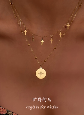 Vögl「守望」金币ins小众高级感配饰女毛衣链流苏十字架双层项链