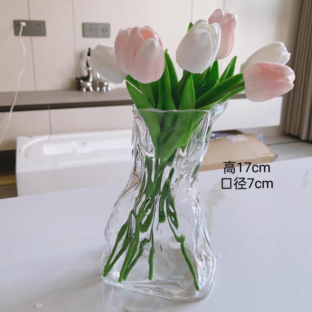 高级感简约创意不规则民宿花瓶透明玻璃客厅桌面插花水养装饰摆件 - 图1