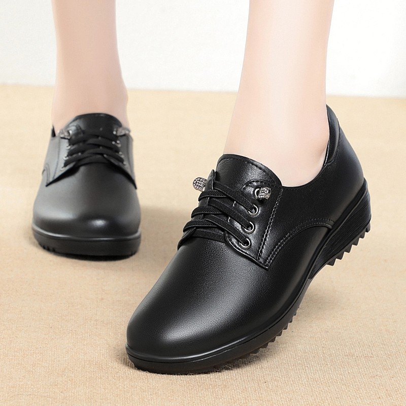 春秋单鞋女坡跟平底系带皮鞋休闲防滑软底中老年妈妈鞋上班工作鞋,淘宝优惠券,粉丝福利购,淘宝优惠卷