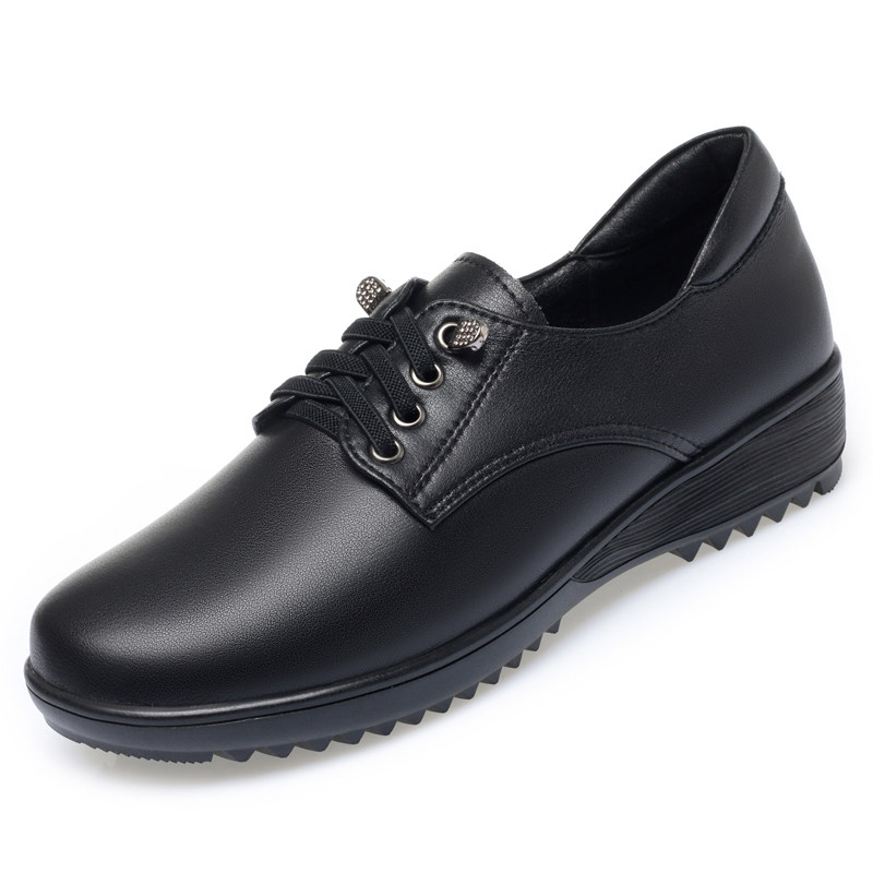 春秋单鞋女坡跟平底系带皮鞋休闲防滑软底中老年妈妈鞋上班工作鞋,淘宝优惠券,粉丝福利购,淘宝优惠卷