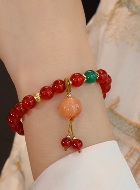 春日樱原创设计天然红玛瑙手链和田玉佛公新中式葫芦貔貅配件手串
