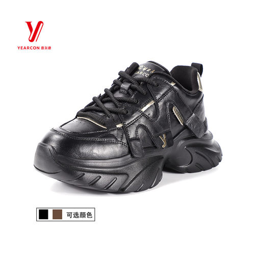 意尔康老爹鞋女款2024新款加绒保暖真皮厚底休闲鞋全皮面潮07243M - 图0