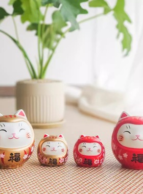 桌面摆件车载招财猫药师窑陶瓷