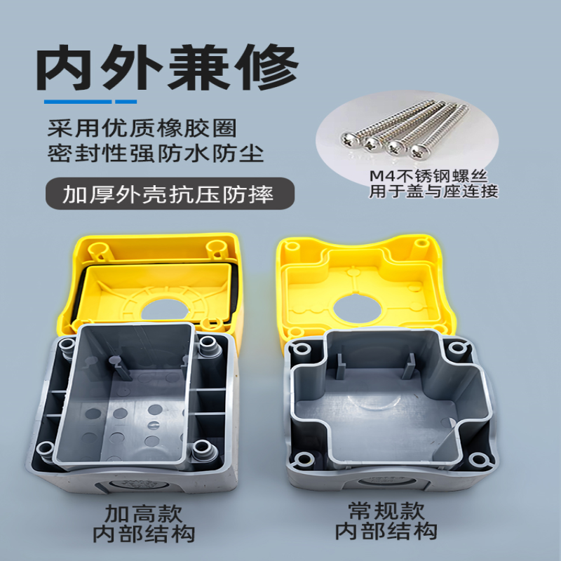 一佳YJX1塑料防水按钮盒1孔2位3孔4孔5孔急停开关控制盒开孔22mm,淘宝优惠券,粉丝福利购,淘宝优惠卷