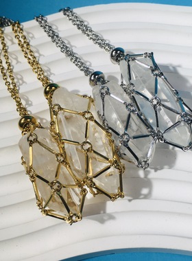 三棱棒金属水晶竹节网兜项链