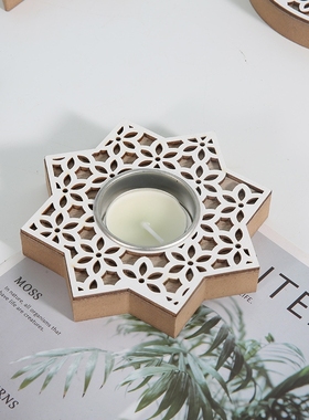 月亮星星木质烛台摆件烛台底座