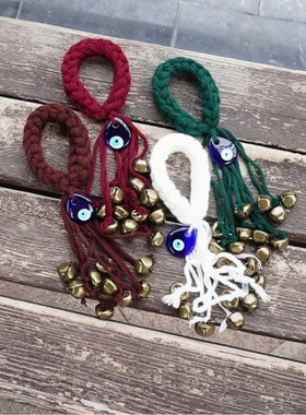 棉绳铃铛门把手挂件蓝眼睛挂铃