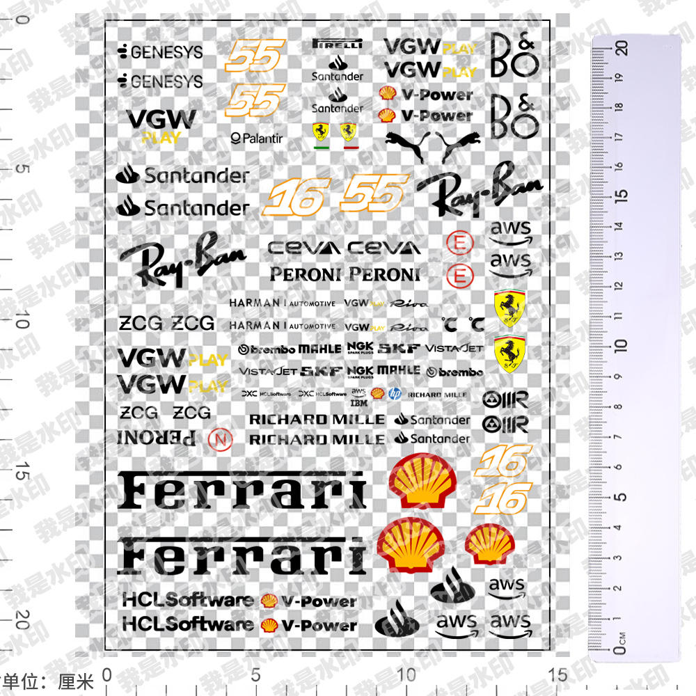 1/10法拉利赛车车贴UV转印贴纸F1赞助商赛事改装贴车身RC模型积木 - 图2