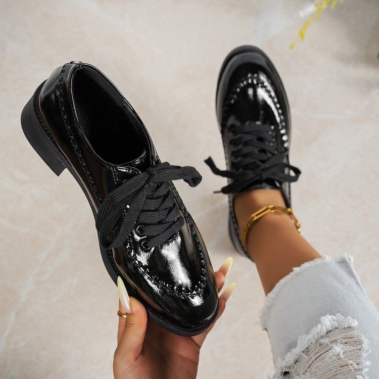 新款时尚圆头边缝线设计感小众款系带深口亮面粗跟经典乐福鞋单鞋,淘宝优惠券,粉丝福利购,淘宝优惠卷