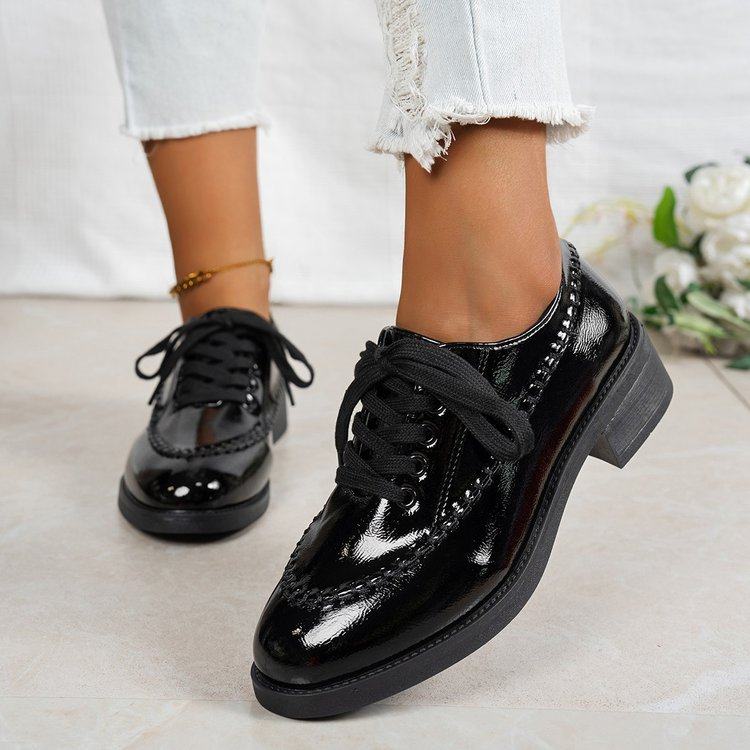 新款时尚圆头边缝线设计感小众款系带深口亮面粗跟经典乐福鞋单鞋,淘宝优惠券,粉丝福利购,淘宝优惠卷