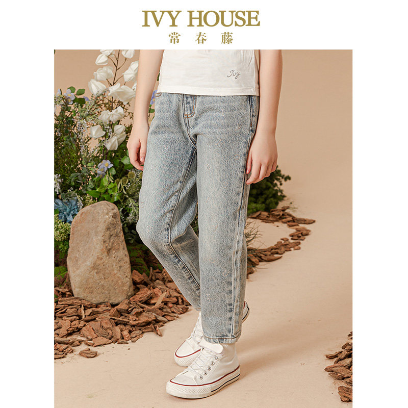 IVY HOUSE常春藤儿童装女童裤子春季款 烫钻字母牛仔长裤时尚百搭,淘宝优惠券,粉丝福利购,淘宝优惠卷