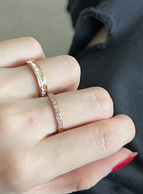 钛钢18k玫瑰金小众设计镶钻戒指