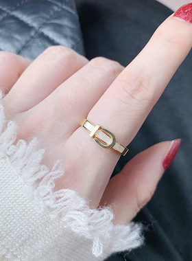 钛钢镀18k玫瑰金色皮带扣戒指