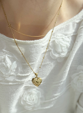 韩国小众钛钢金色爱心吊坠项链女