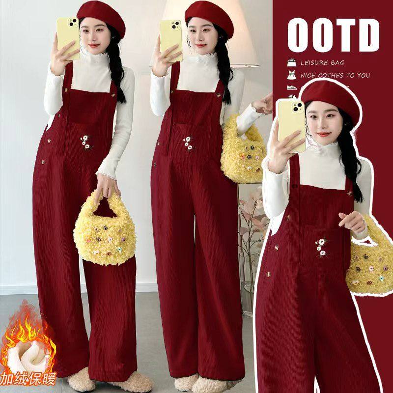 孕妇背带裤2025秋冬新款加绒时尚套装气质甜美宽松显瘦孕妇吊带裤,淘宝优惠券,粉丝福利购,淘宝优惠卷