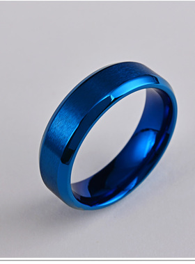 蓝色拉丝戒指男钛钢个性潮男指环