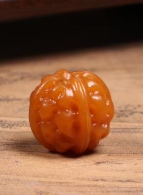 18mm黄沁核桃天然新疆和田玉籽料黄玉锁骨珠核桃圆珠单珠配珠散珠