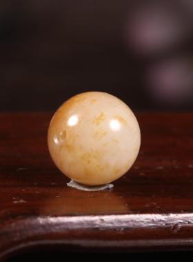 【已售勿拍】13mm黄沁圆珠天然新疆和田玉籽料糖白单珠多宝手串