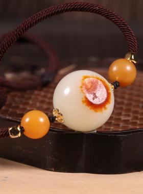 20mm黄沁珠子天然新疆和田玉籽料圆珠手串配珠单珠散珠手链配饰