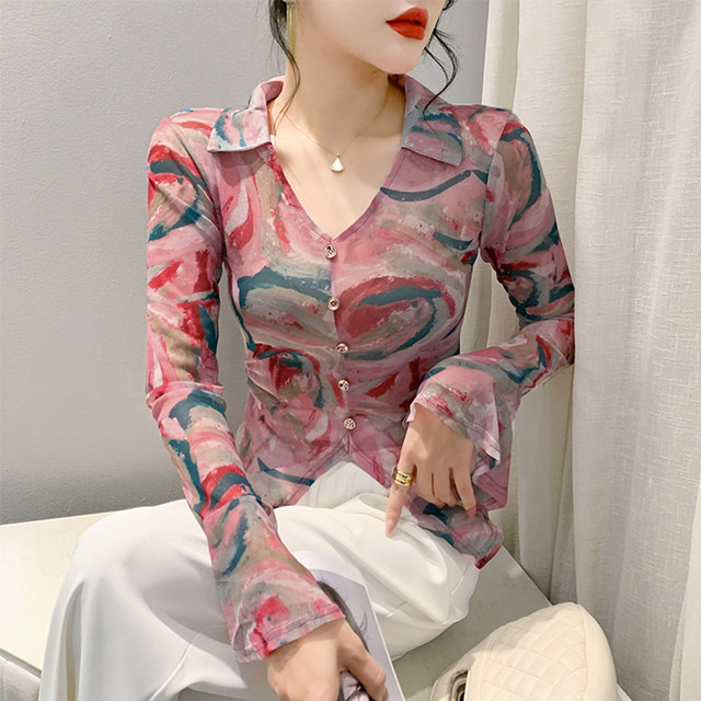 Long-sleeved commuter thin autumn POL collar T-shirt