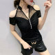 ເສື້ອເຊີດແຂນສັ້ນ ບ່າໄຫຼ່ sexy ສໍາລັບແມ່ຍິງ