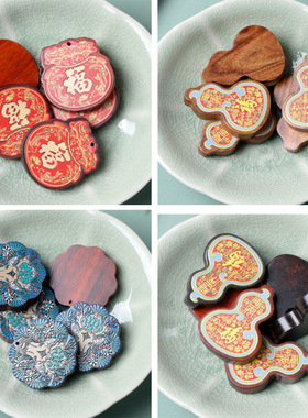 檀木雕刻不急配饰搞钱牌吊坠DIY