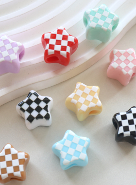 棋盘格大孔五角星双面印花串珠配