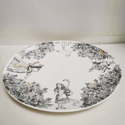 爱丽丝梦游仙境陶瓷盘子出口英国手绘插画描金早餐盘骨瓷点心碟子 - 图0