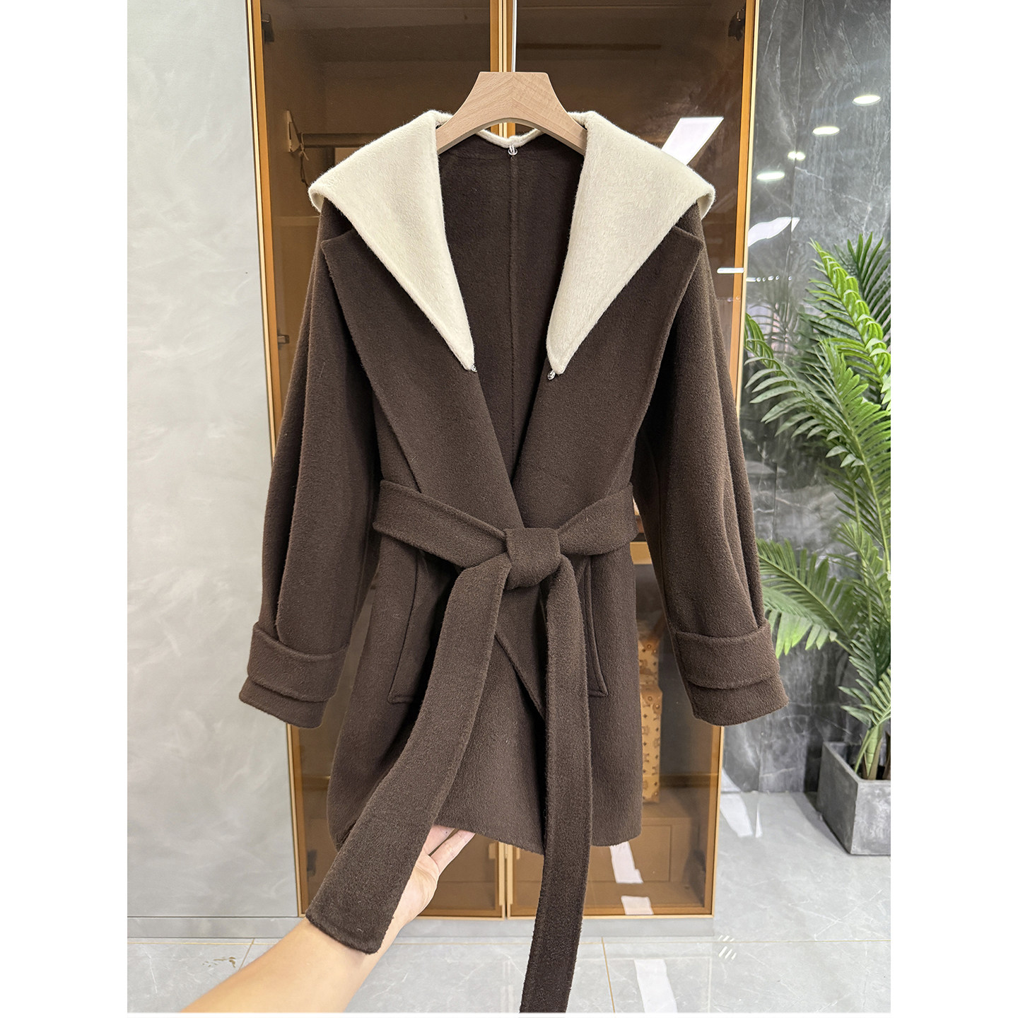 大厂柜款jin口料！羊绒羊毛双面呢可拆连帽大衣外套女 M802512~JS,淘宝优惠券,粉丝福利购,淘宝优惠卷