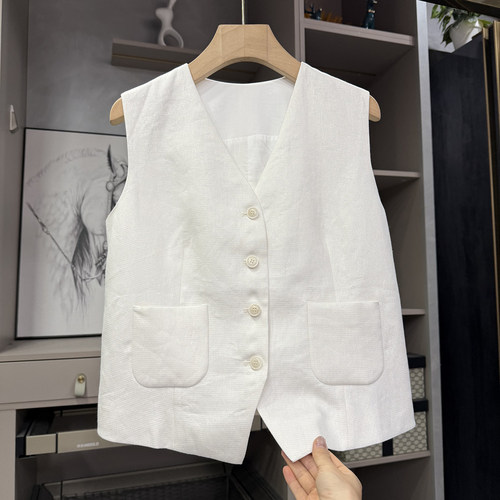 大N货！简约不失高ji感！银丝亚麻V领西装马甲女   KC2233~ZY - 图0