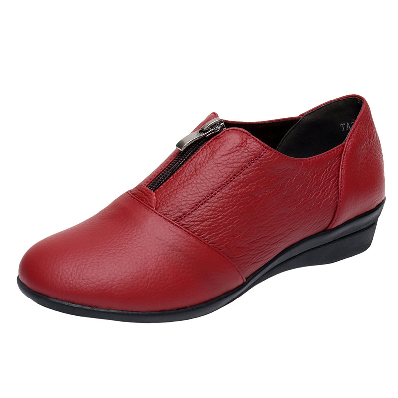 真皮深口单鞋女平底春秋款妈妈鞋软底舒适中年女皮鞋懒人鞋休闲鞋,淘宝优惠券,粉丝福利购,淘宝优惠卷