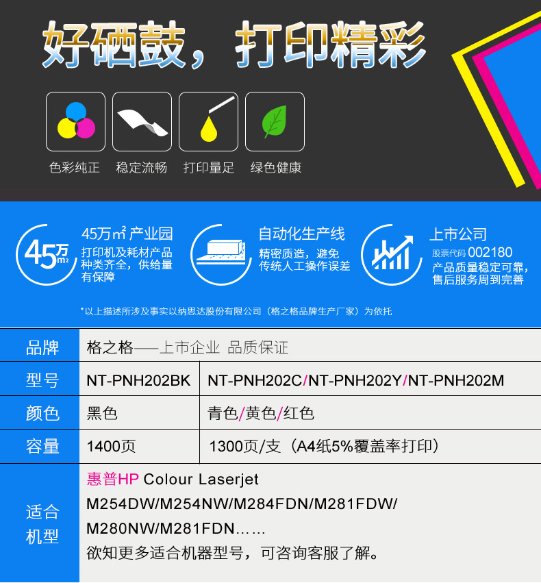 格之格适用惠普CF500A硒鼓 M254DW彩色激光打印机碳粉盒 M254NW M281fdn/fdw m280nw M284FDN墨盒 HP202A晒鼓 - 图0