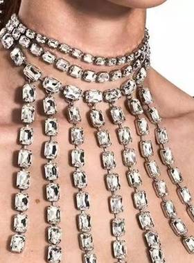 夸张大钻耳环项链舞台饰品镶钻水钻欧美走秀演出礼服搭配首饰品