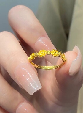 沙金蝴蝶结山茶花朵开口戒指女款时尚高级感仿真黄金久不掉色指环