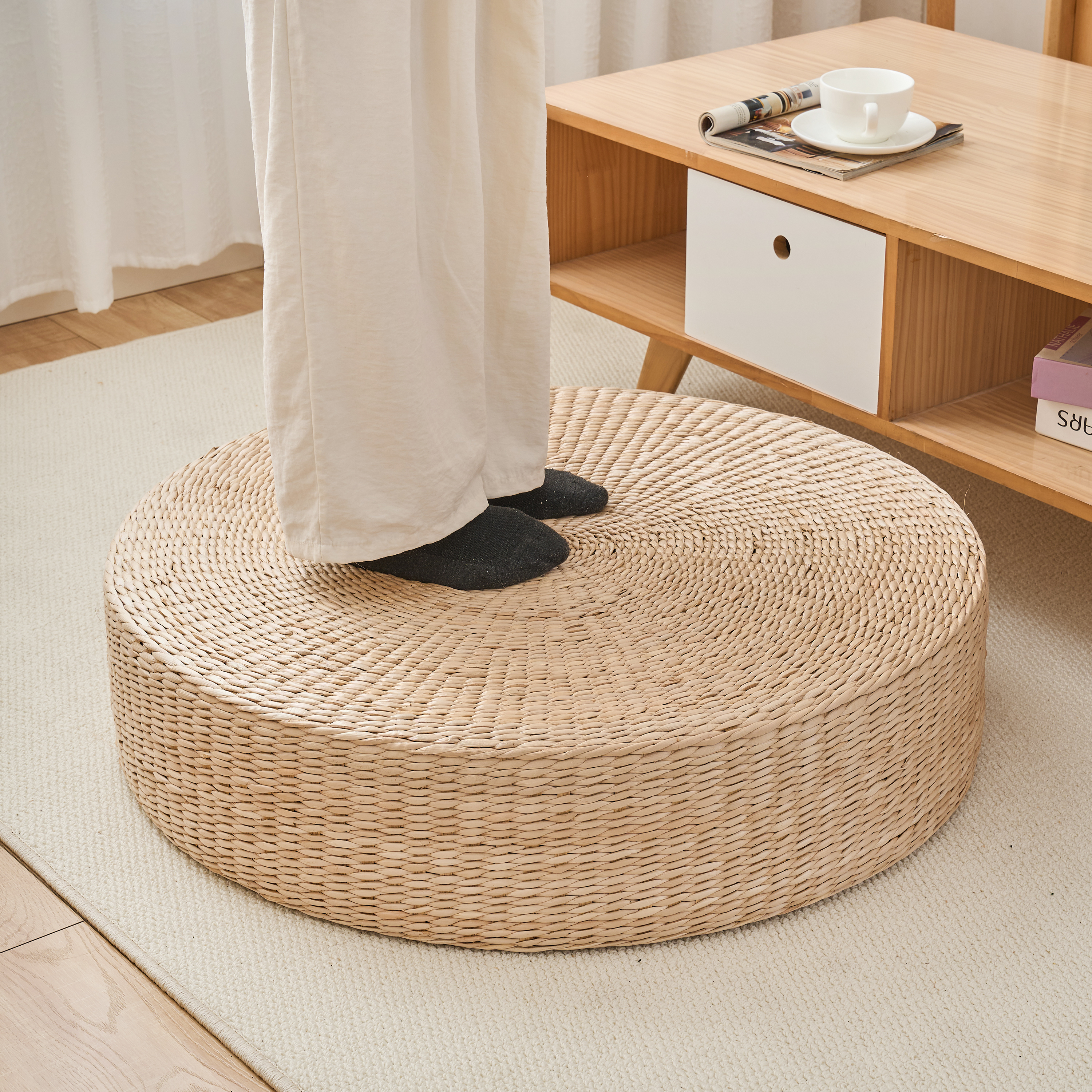 现货大蒲团坐垫飘窗圆形跪拜打坐榻榻米草编加厚禅修日式藤编草编