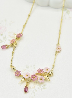 法国手工珐琅 粉黛茉莉系列 粉色茉莉花 项链