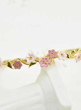 法国手工珐琅 粉黛茉莉系列 粉色茉莉花 手镯