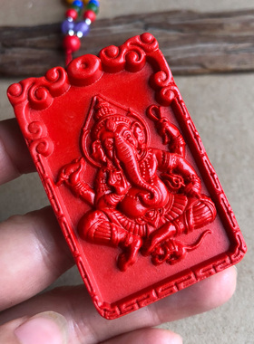 朱砂象鼻财神泰国象吊坠鼻天红财神护法神车挂件密宗神像吉象证书