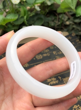 天然阿富汗玉白玉手镯羊脂白玉镯子女款白色加宽版窄版手镯送证书