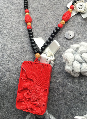 台湾原色朱砂大展宏图吊坠 本命年男女款老鹰领头项链毛衣链挂件