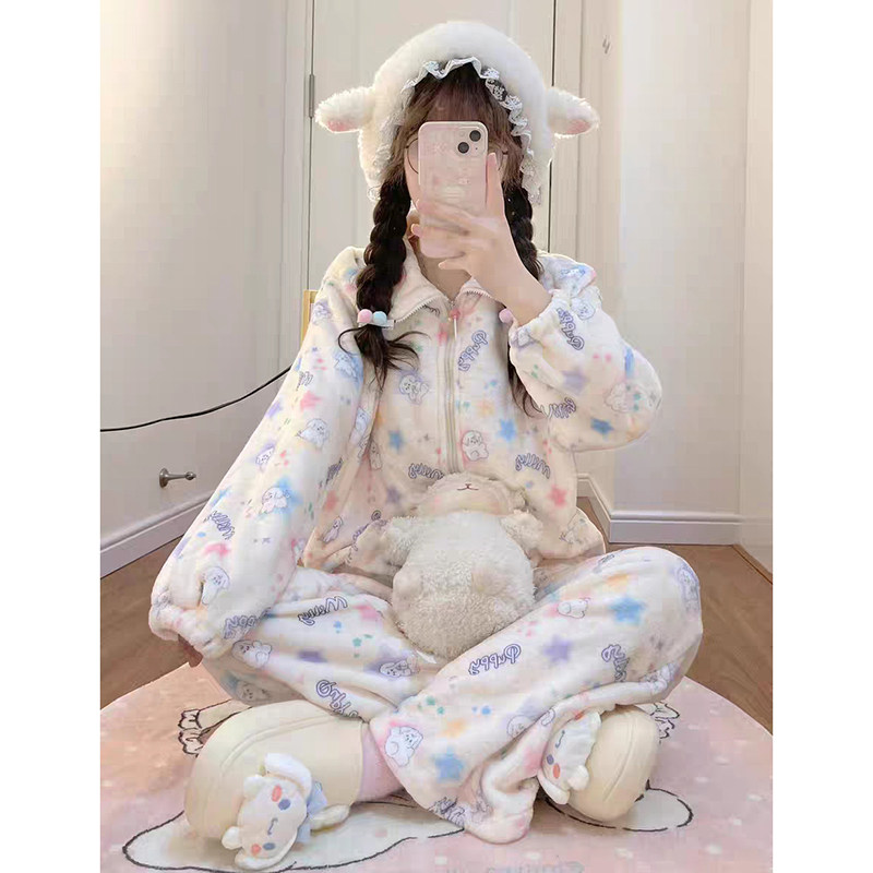 2025年睡衣冬季新款拉链日系可爱珊瑚绒加厚春秋可外穿女士家居服,淘宝优惠券,粉丝福利购,淘宝优惠卷
