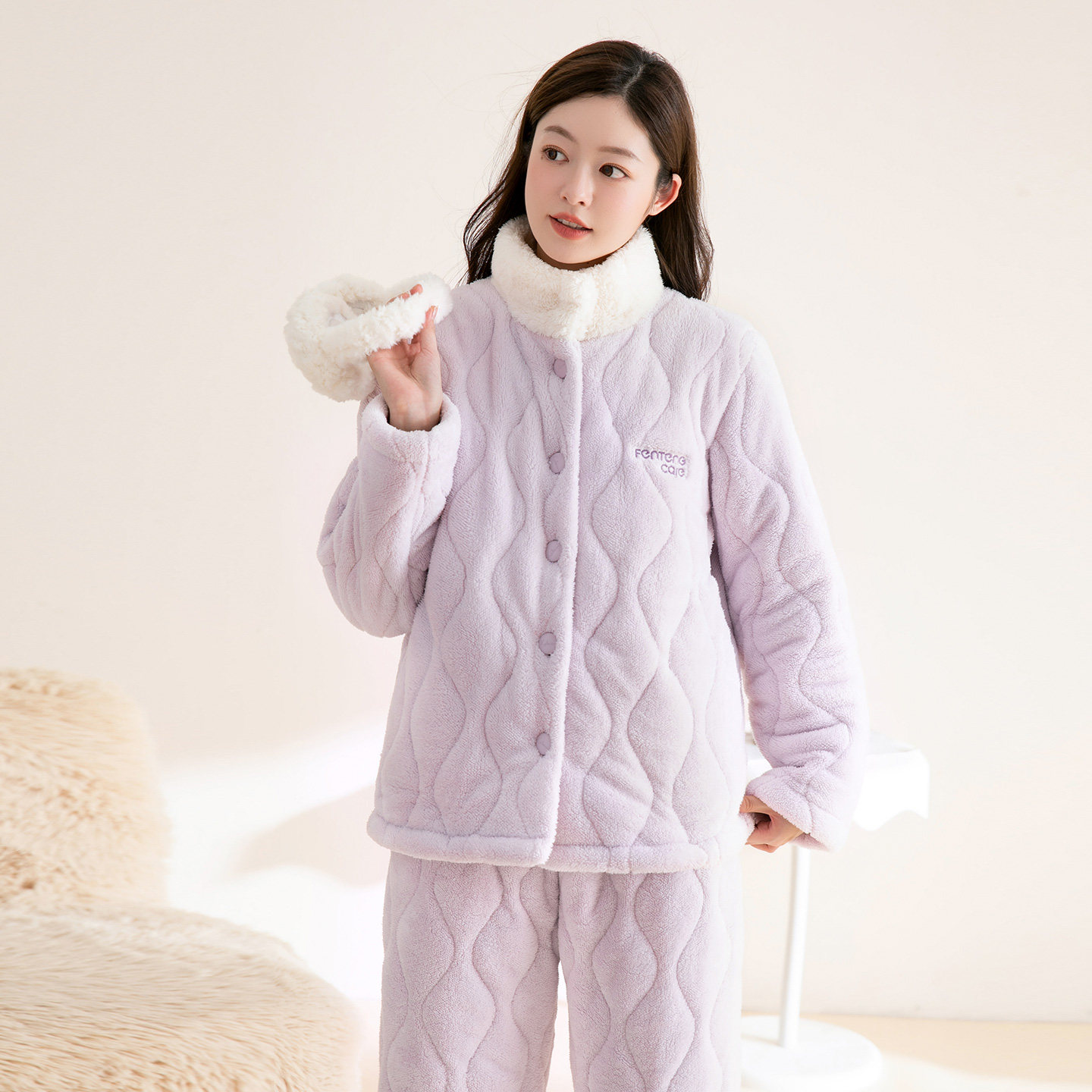 芬腾可安睡衣女士秋冬季三层加厚夹棉珊瑚绒法兰绒保暖棉袄家居服,淘宝优惠券,粉丝福利购,淘宝优惠卷
