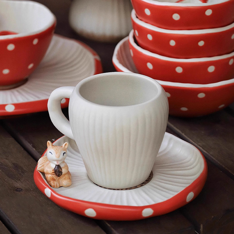 泽滕家用创意喜庆蘑菇陶瓷零食点心水果高脚托盘客厅茶几装饰摆件,淘宝优惠券,粉丝福利购,淘宝优惠卷